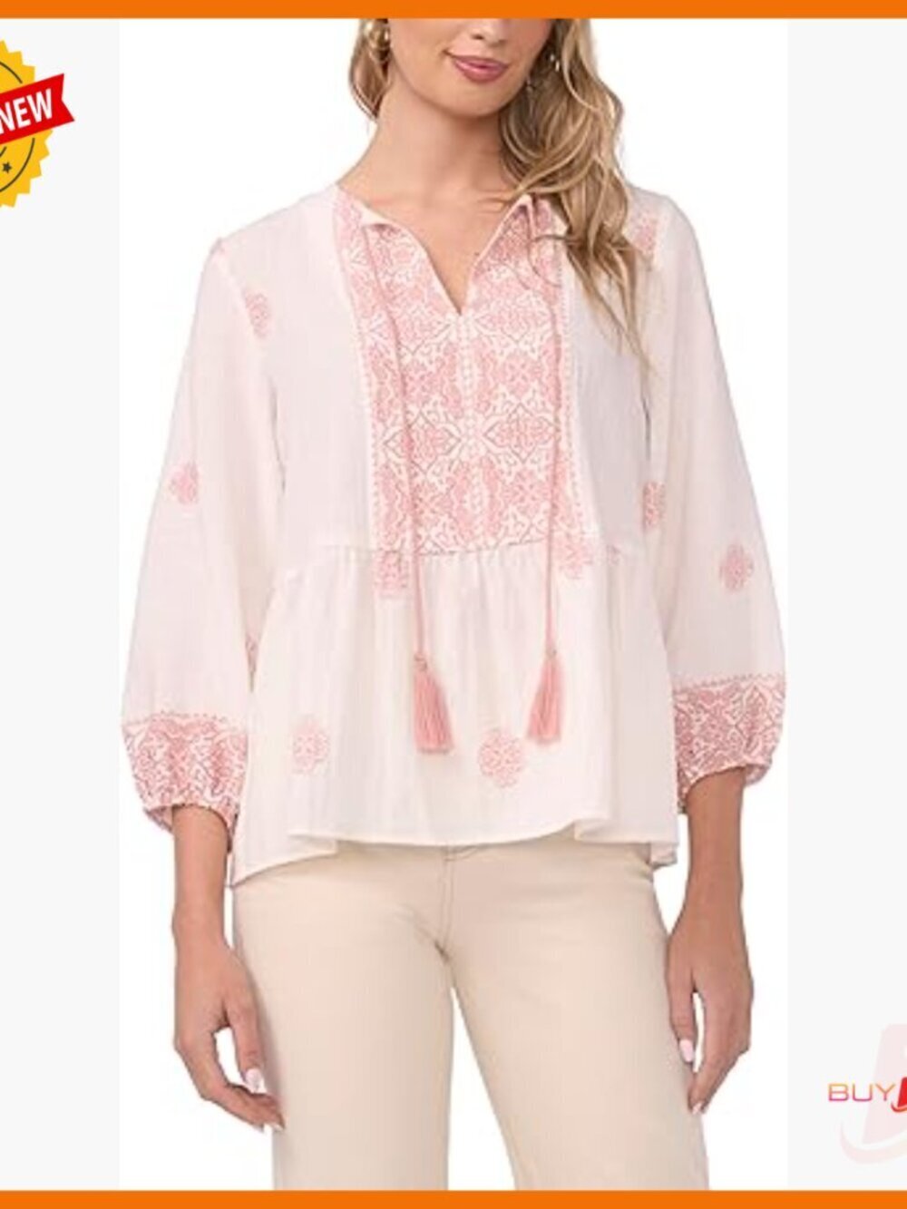 Regular Fit Polyester Peasant Blouse with Square Neck and Tie Detail